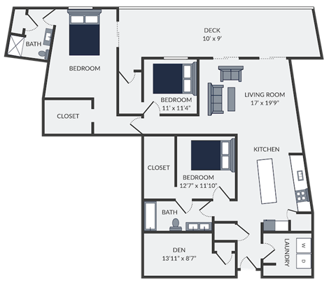 the floor plan of a bedroom apartment with a garage